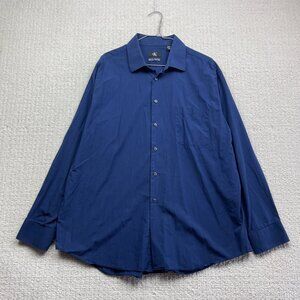 Calvin Klein Shirt Mens 17 1/2 Blue Plaid Regular Preppy Dress Shirt long sleeve